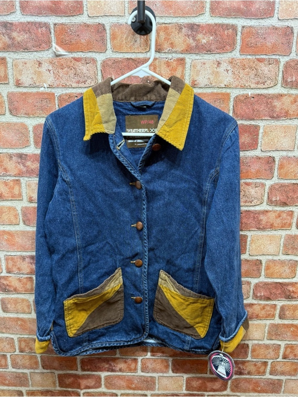 Vintage-Inspired 70’s  Blue Denim w/ corduroy patchwork chore coat barn coat NWT